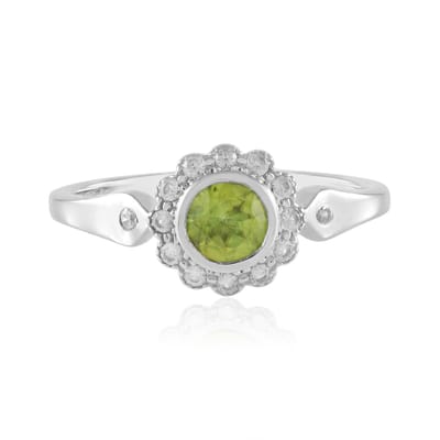 Cavill - Zilveren Ring - 925 Sterling Zilver Geplatineerd - 0,509 ct Sfeen Rond Briljant - 12 Cambodjaanse Zirkonen - Bloemmotief Elegant