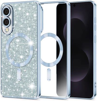 Hoesje geschikt voor Samsung Galaxy S25 Edge - Techsuit Luxury Glitter Back Cover - Geschikt voor MagSafe - Lichtblauw