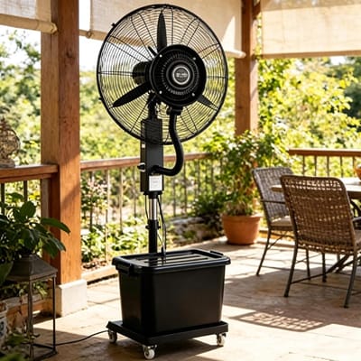 Ventilator met Vernevelaar - Verkoeler Luchtbevochtiger - Ruimte Koelen - Groot Reservoir - 71 cm - Zwart