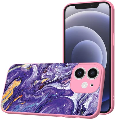 Smartphonica Telefoonhoesje Geschikt voor iPhone 12 met Paars Goud Marmer opdruk - TPU Back Cover Case Purple Gold Marble Design - Roze geschikt voor iPhone 12