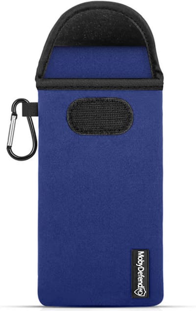 MobyDefend Hoesje - Geschikt voor Oppo Reno 8 Lite - Neopreen Pouch Met Karabijnhaak - Insteek - Riemlus - Blauw