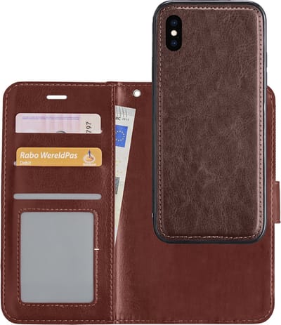 Hoesje Geschikt voor iPhone X Hoesje Case Uitneembare Bookcase 2-in-1 Hoes - Hoes Geschikt voor iPhone X Hoes Wallet Case Met Pasjeshouder Hoesje - Bruin