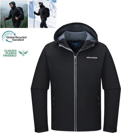 BUBW® Heren Outdoorjas - Windjack -Softshell Jas 4 Seizoenen - Fleece Gevoerd - Winddicht - Waterafstotend - Ademend - Rits Zakken - Met Capuchon - Zwart - Maat M