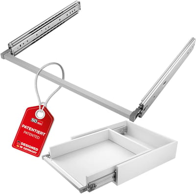 SOTECH VarioSlide Laderail complete set KV2-200-H76-500 EH 500 mm tot 200 kg eenhandsvergrendeling aluminium geanodiseerd voor laden zonder front tot 1200 mm breed