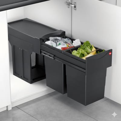Hailo Tandem - Inbouw Prullenbak - 28 Liter Inhoud - Met 2 Compartimenten - Zwart
