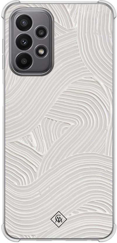 Casimoda® hoesje - Geschikt voor Samsung Galaxy A23 - Abstract Beige Waves - Shockproof case - Extra sterk - Siliconen/TPU - Grijs, Transparant