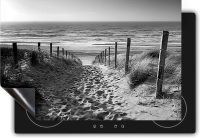 Chefcare Inductie Beschermer Voetpad in de Duinen met Strand en Zee - Zwart Wit - 60x50 cm - Afdekplaat Inductie - Kookplaat Beschermer - Inductie Mat