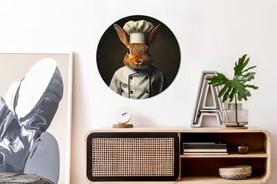 WallCircle - Wandcirkel - Muurcirkel - Konijn - Kok - Dier - Aluminium - Dibond - 60x60 cm - Binnen en Buiten