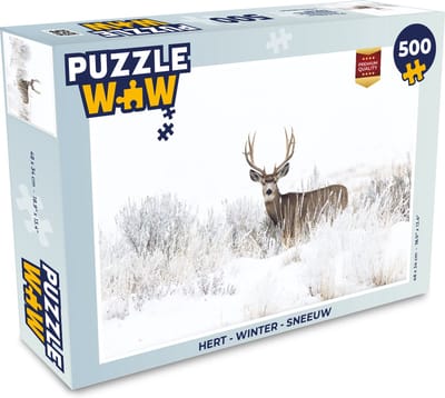 Puzzel Hert - Winter - Sneeuw - Dieren - Seizoenen - Wit - Legpuzzel - Puzzel 500 stukjes