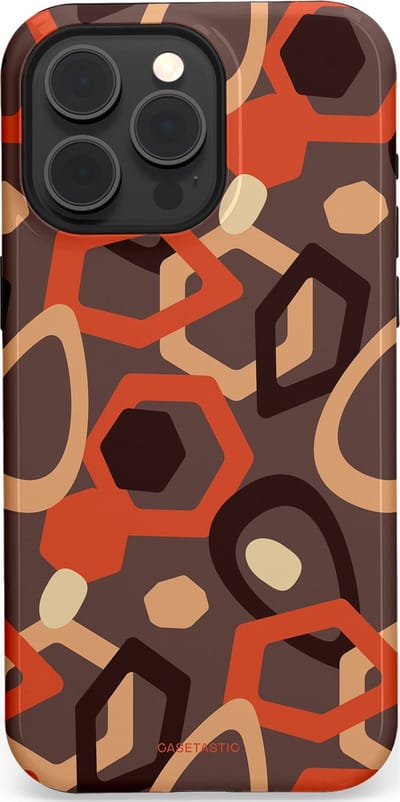 Casetastic hoesje geschikt voor Apple iPhone 15 Pro Max - MagSafe - Dubbellaagse bescherming - Abstracte Retro Vormen - Fashion Case - Donkergrijs Terracotta Taupe