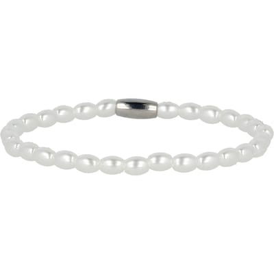 My Bendel - Zilverkleurige Armband met Witte Parels - Elastisch - met Luxe Cadeauverpakking | Sieraden Voor Dames