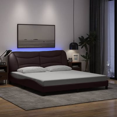 vidaXL - Bedframe - met - LED - zonder - matras - "Hvar" - 180x200 - cm - stof - donkerbruin