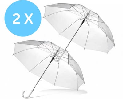 Muntel® Transparante Paraplu - 2 Stuks - Doorzichtig - Voor Volwassenen - Ø 94 cm