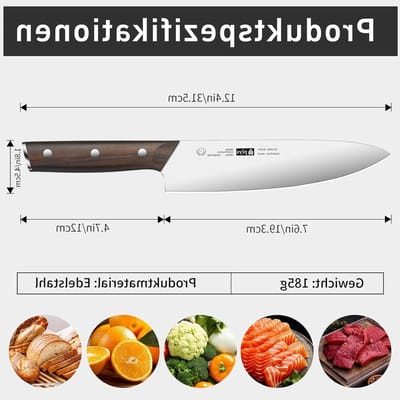 Professioneel Koksmes van 20.3 cm van RVS, Perfect voor Vlees, Groenten en Snijden in de Keuken