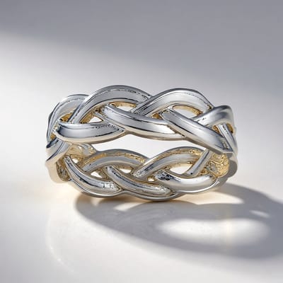 Cavill - Zilveren ring dames 925 Sterling zilver met platina coating - Gevlochten design, lichtgewicht, elegant - Maat 17, 18, 19 - 18x18 mm