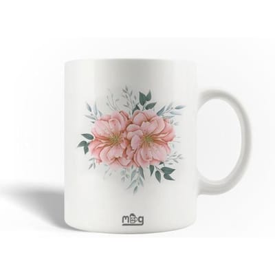 Mug en Céramique Fleur Rose Gris