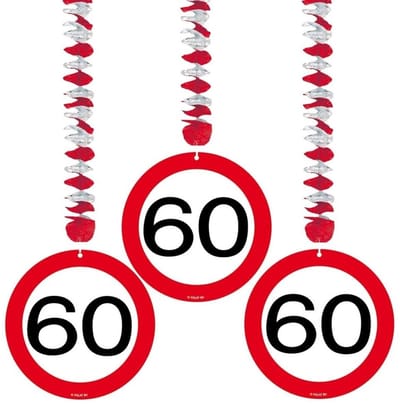 Folat 60 jaar verjaardag versiering - 6x stuks - rotorspiralen - verkeersbord thema