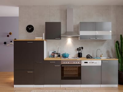Goedkope keuken 310 cm - complete keuken met apparatuur Malia - Wit/Grijs - soft close - elektrische kookplaat - vaatwasser - afzuigkap - oven - spoelbak