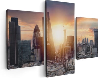 Artaza Canvas Schilderij Drieluik Londen Stad bij Zonsopgang - 90x60 - Foto Op Canvas - Canvas Print