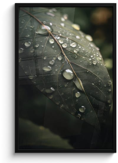 Poster in lijst - Fotolijst 60x90 cm - Posters - Blad - Groen - Nerven - Regendruppels - Posterlijst zwart - Decoratie - Wanddecoratie woonkamer - Muurdecoratie slaapkamer