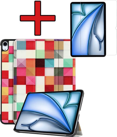 Hoesje - Geschikt voor Apple iPad Air (2024/2025/2026) - 11 inch - Met Screenprotector - Hardcover Book Case - Trifold Bookcase Hoes - Hard Cover - Tablethoes - Blokken