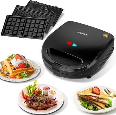 MKSS® Wafelijzer met Verwisselbare Platen - Contact Grill - Tosti Apparaat - Zwart