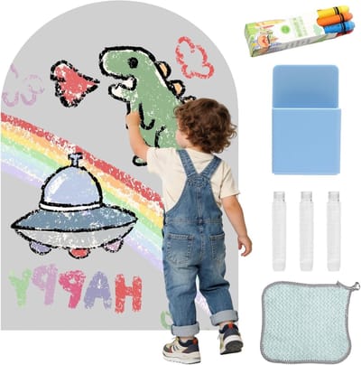 Zelfklevend Magnetisch Whiteboard voor Kinderen, 100 x 80 cm, Boogvorm, Montessori, Creatief Speelgoed, Educatief, Sterk Lichtgrijs