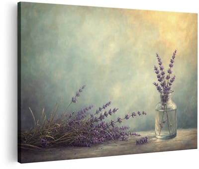 Artaza Canvas Schilderij Lavendel Bloemen - Vintage Sfeer Met Zacht Licht - 120x80 cm - Groot - Wanddecoratie Woonkamer - Schilderijen - Muurdecoratie