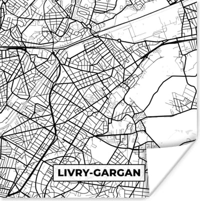 Poster Frankrijk - Livry-Gargan - Kaart - Plattegrond - Stadskaart - Zwart wit - 100x100 cm XXL