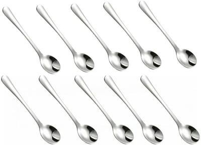 Lepel - 10 Stuks - Specerijenlepel - RVS - Dessertlepel - Mini-lepeltjes - Sauslepel - Koffielepel - Kleine lepeltjes voor kruidenpotjes - Keukengerei - Geschikt voor vanille, zout, peper, specerijen, suiker, honing en koffie - 7.5*1.6cm - Zilver
