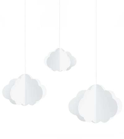 PARTYDECO - 3 witte kartonnen wolken om op te hangen als feestdecoratie