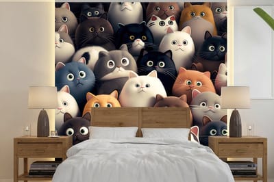 Behang - Fotobehang Kat - Dieren - Poes - Patroon - Jongen - Meisje - Breedte 240 cm x hoogte 240 cm