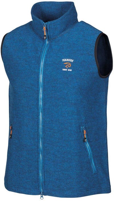 Ivanhoe mouwloos vest Elton Full Zip Electric Blue voor heren van wol - Blauw