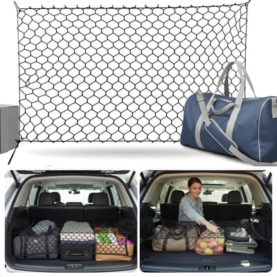 Cheqo® Bagagenet Auto - Kofferbaknet - Bagagenet - Veiligheidsnet Auto - Autonet - Cargo Net Auto - Opbergnet Auto - Elastisch Bagagenet - Universeel Bagagenet Auto