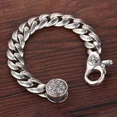 Bracelet rétro Tide national pour hommes, bracelet d'atmosphère à six caractères avec mantra Tide, version large, personnalité dominatrice pour hommes 20cm gray