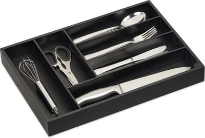 bestekbak bamboe - 6 vakken - 5 x 43 x 30,5 cm - zwart