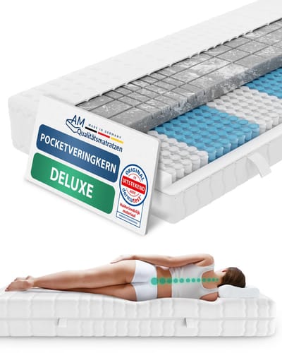 AM Qualitätsmatratzen 3D Deluxe pocketveringmatras 80 x 200 cm H2 24cm - Made in Germany & OEKO TEX-gecertificeerd - Ergonomisch matras met Lyocell-hoes - 7-zone pocketveringmatras
