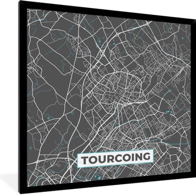Fotolijst incl. Poster - Tourcoing - Frankrijk - Stadskaart - Kaart - Plattegrond - 40x40 cm - Posterlijst