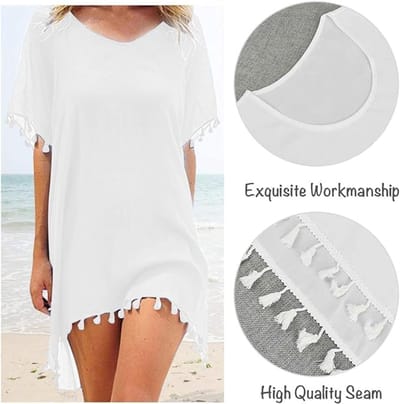 Chiffon Strandkleding Vrouwen Strand Bikini Cover Up Kwastje Strand Jurk V-hals Badmode Zomer Casual Badpak