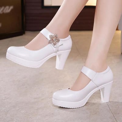 32-43 femmes printemps été grande taille chaussures à talons hauts dames couleur unie épais talons hauts plate-forme fête chaussures en polyuréthane 32 blanc