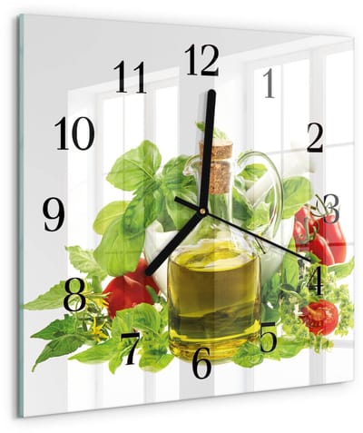 Tulup Wandklok - Basilicumolie Klok Glas Met Opdruk - 30x30 cm - Veelkleurig Moderne Wandklok Glas - Zwarte Handen - Vierkante Wandklok - Klok Glas Met Opdruk - Moderne Wandklok Glas