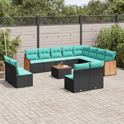vidaXL - 13-delige - tuinbankset - met - kussens - van - zwart - polyrotan