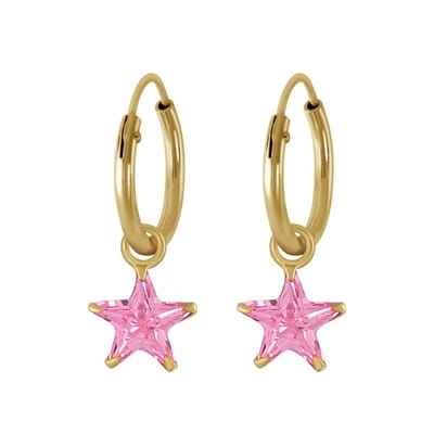 Joy|S - Zilveren ster bedel oorbellen - kristal roze - oorringen - gold plated