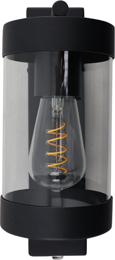 Olucia - MUSA - Buitenmuurlamp met schemersensor - Zwart / Transparant - Vorm: Rechthoek