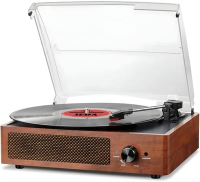 Ploutos® Platenspeler - Draagbare Bluetooth - Platenspeler - Vinylplatenspeler - Bruin - 33cm x 28cm x 12cm