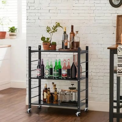 Opvouwbaar Meerlaagse Opbergrek op Wielen – 89x71x34cm – Koolstofstaal – Vrijstaand – Zwart