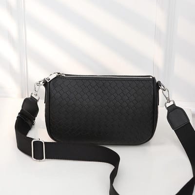 Nouveau Sac Tressé pour Femmes Grande Capacité Large Bandoulière Sac à Épaule Sac Bandoulière pour Femmes black