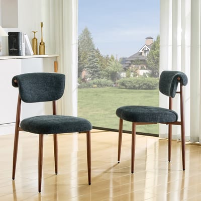 Eetkamerstoelen - 2 Stuks - Gepolsterde Keukenstoel Zonder Armleuningen - Gebogen Rugleuning - Linnen - Naturel