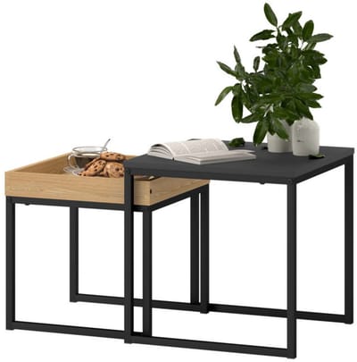 Salontafel set van 2 - Bijzettafel - Tafeltje - Vierkant - Metaal - Zwart