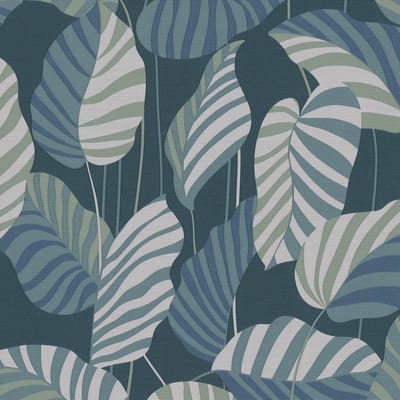 Natuur behang Profhome 390944-GU vliesbehang hardvinyl warmdruk in reliëf licht gestructureerd met bloemmotief mat blauw petrol lichtgrijs patinagroen 5,33 m2